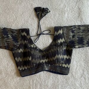 Indian Saree Blouse Elegant Black and Gold Women's Top